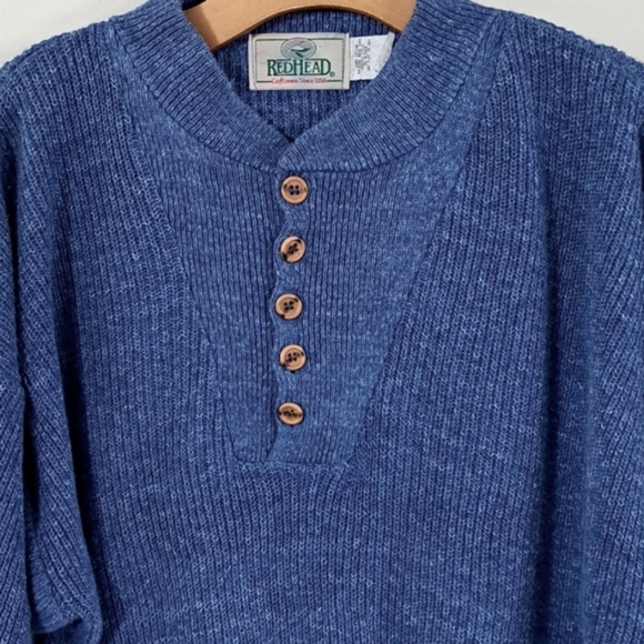 Vintage RedHead Blue 100% Cotton Knit Henley Sweater Made in USA Outdoor Classic - Picture 9 of 10
